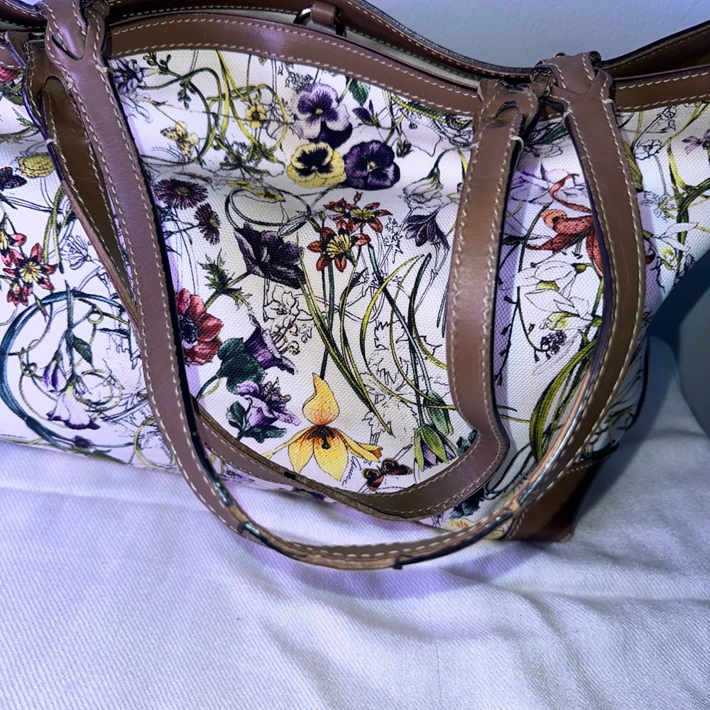 Gucci Floral Tote Bag - White and Brown - Picture 10 of 14